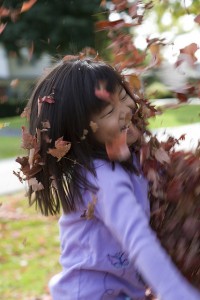 playing in leaf pile fall
